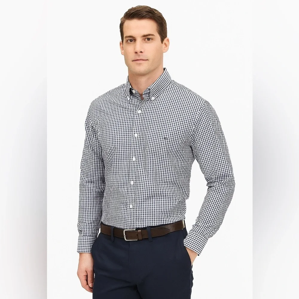 Chaps Navy and White Gingham Button-Down Shirt